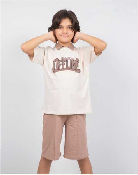 Harika Kids Boys' Polo Collar Printed Short Sleeve T-shirt, Suitable for Ages 6-9, Model: tfy8608-113.99-69yas.