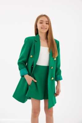 Hilal Akıncı Kids Kız Çocuk Gold Düğmeli Blazer Ceket Renkli Şort 2'li Takım HA-225 Hilal Akıncı Kids Kız Çocuk Gold Düğmeli Blazer Ceket Renkli Şort 2'li Takım HA-225