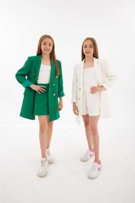 Hilal Akıncı Kids Kız Çocuk Gold Düğmeli Blazer Ceket Renkli Şort 2'li Takım HA-225 Hilal Akıncı Kids Kız Çocuk Gold Düğmeli Blazer Ceket Renkli Şort 2'li Takım HA-225