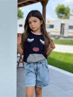 Hilal Akıncı Kids Kız Çocuk File Cep Detaylı Bluz Mom Kot Şort Ikili Takım 1181 Hilal Akıncı Kids Kız Çocuk File Cep Detaylı Bluz Mom Kot Şort Ikili Takım 1181