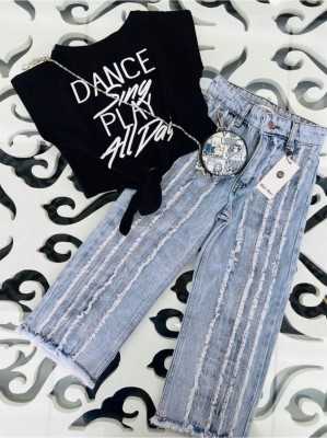 Hilal Akıncı Kids Kız Çocuk Dance Yazılı Bağlamalı Parçalı Mavi Kot Pantolon 2'li Takım HA0162-3 Hilal Akıncı Kids Kız Çocuk Dance Yazılı Bağlamalı Parçalı Mavi Kot Pantolon 2'li Takım HA0162-3