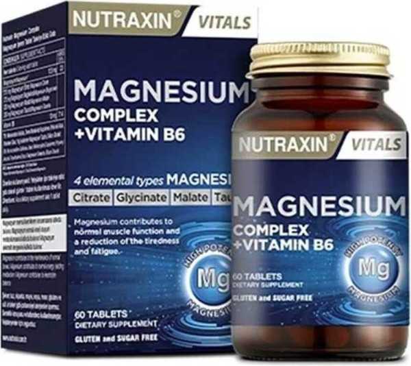 Nutraxin Magnesium Complex 60 Tablets 125 Mg - Bisiglinate - Taurate - Malate - Citrate - B6 8680512632108