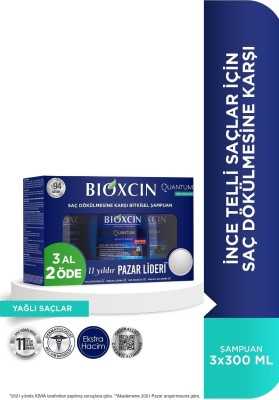 Bioxcin Quantum Şampuan 3 Al 2 Öde Yağlı Saçlar Için 3x300 Ml - Ince Telli Saçlar Için Dökülme Şampuanı 8680512625513