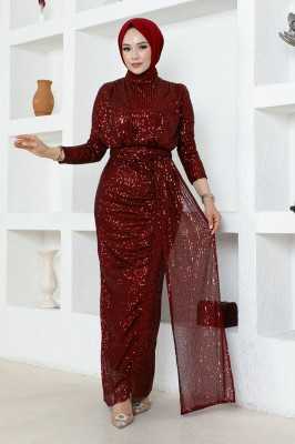 ModaMerve Pul Payet Abiye END5582 Bordo ModaMerve Pul Payet Abiye END5582 Bordo