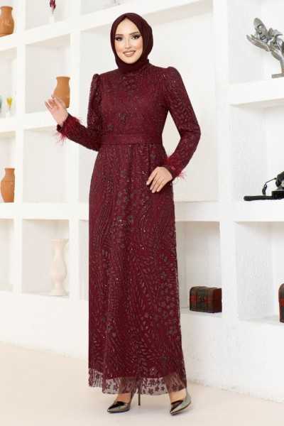 ModaMerve Glitter Tulle Evening Dresses YGS6569 Burgundy