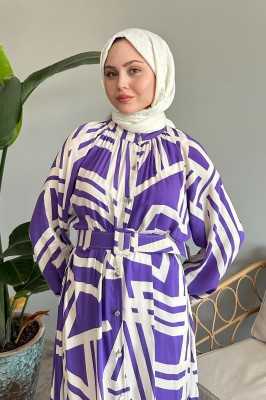 InStyle Şeritli Kemerli Camel Viskon Elbise MS00UM03 InStyle Şeritli Kemerli Camel Viskon Elbise MS00UM03