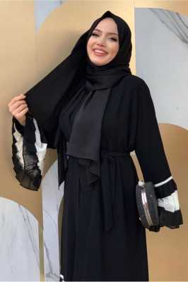TRENDTESETTÜR Kadın Vizon Pilise Detaylı Volanlı Abaya T 4547 23YFRCTR4547 TRENDTESETTÜR Kadın Vizon Pilise Detaylı Volanlı Abaya T 4547 23YFRCTR4547
