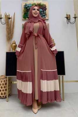 TRENDTESETTÜR KADIN PEMBE (GÜLKURUSU) PİLİSE DETAYLI VOLANLI ABAYA T 4547 23YFRCTR4547