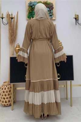 TRENDTESETTÜR KADIN PEMBE (GÜLKURUSU) PİLİSE DETAYLI VOLANLI ABAYA T 4547 23YFRCTR4547