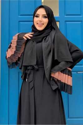 TRENDTESETTÜR KADIN PEMBE (GÜLKURUSU) PİLİSE DETAYLI VOLANLI ABAYA T 4547 23YFRCTR4547