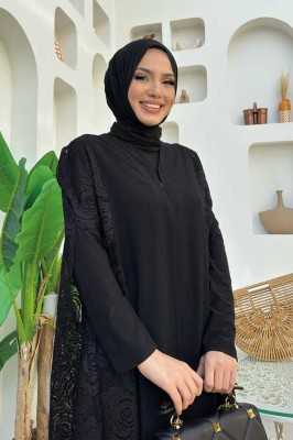 Bym Fashion Dantel Abaya 7884 Siyah