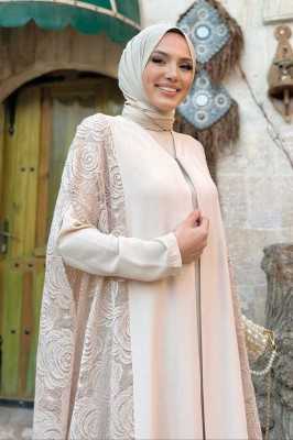 Bym Fashion Dantel Abaya 7884 Taş