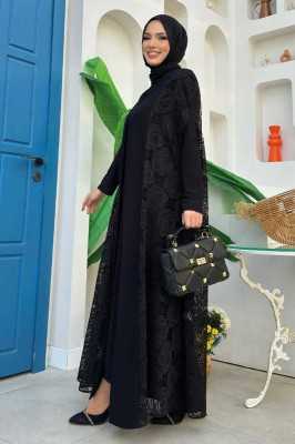 Bym Fashion Dantel Abaya 7884 Taş Bym Fashion Dantel Abaya 7884 Taş