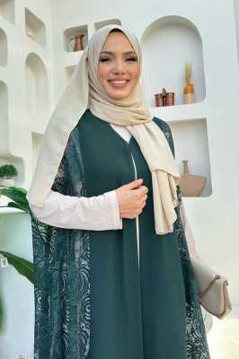 Bym Fashion Dantel Abaya 7884 Taş