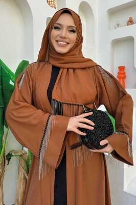 Bym Fashion Zincir Püskül Detay Şallı Abaya 7887 Siyah Bym Fashion Zincir Püskül Detay Şallı Abaya 7887 Siyah