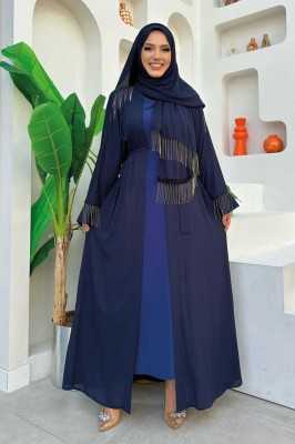 Bym Fashion Zincir Püskül Detay Şallı Abaya 7887 Gri