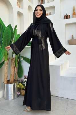 Bym Fashion Zincir Püskül Detay Şallı Abaya 7887 Gri