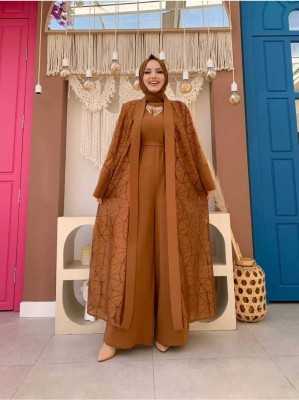 Bym Fashion Dantel Abaya Bel Kuşaklı Cep Detaylı Tulum Takım 3782 Taba 8741 Bym Fashion Dantel Abaya Bel Kuşaklı Cep Detaylı Tulum Takım 3782 Taba 8741