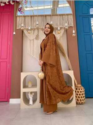 Bym Fashion Dantel Abaya Bel Kuşaklı Cep Detaylı Tulum Takım 3782 Taba 8741 Bym Fashion Dantel Abaya Bel Kuşaklı Cep Detaylı Tulum Takım 3782 Taba 8741