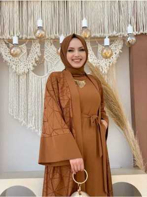 Bym Fashion Dantel Abaya Bel Kuşaklı Cep Detaylı Tulum Takım 3782 Taba 8741 Bym Fashion Dantel Abaya Bel Kuşaklı Cep Detaylı Tulum Takım 3782 Taba 8741