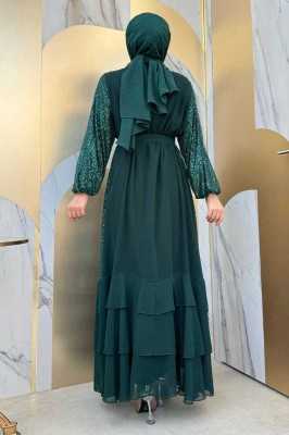 Bym Fashion Pulpayet İşlemeli Abaya ve Elbise Takım 8483 Zümrüt Bym Fashion Pulpayet İşlemeli Abaya ve Elbise Takım 8483 Zümrüt