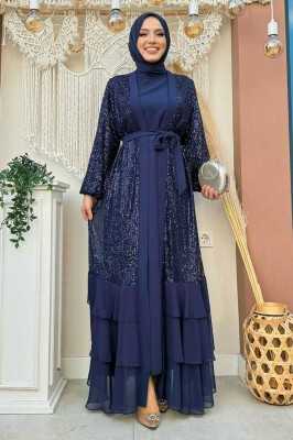 Bym Fashion Pulpayet İşlemeli Abaya ve Elbise Takım 8483 Zümrüt Bym Fashion Pulpayet İşlemeli Abaya ve Elbise Takım 8483 Zümrüt