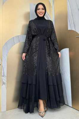 Bym Fashion Pulpayet İşlemeli Abaya ve Elbise Takım 8483 Zümrüt Bym Fashion Pulpayet İşlemeli Abaya ve Elbise Takım 8483 Zümrüt