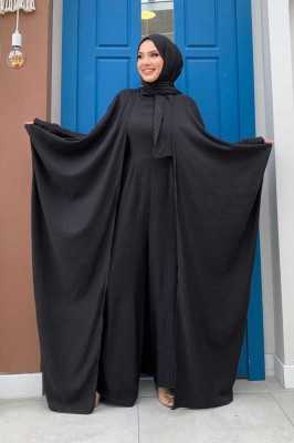 Bym Fashion Şalıyla Birlikte Tulum ve Abaya İkili Takım 8519 Siyah