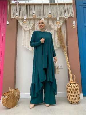 Bym Fashion Şifon Fırfır Görünüm Abayalı Üçlü Takım 8411 Zümrüt 9073 Bym Fashion Şifon Fırfır Görünüm Abayalı Üçlü Takım 8411 Zümrüt 9073