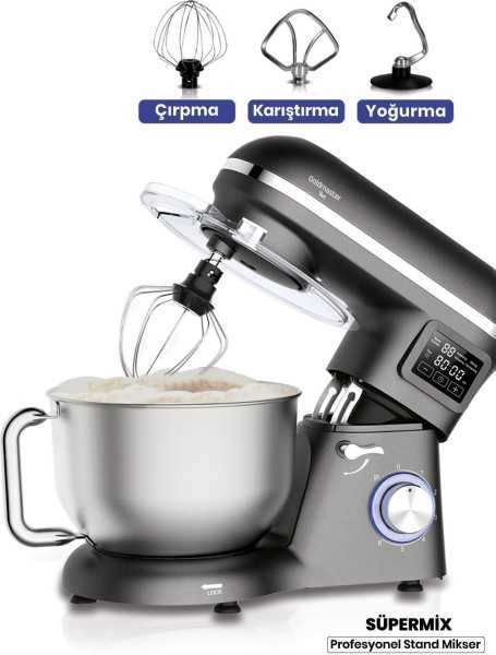 GoldMaster Supermix Touch 1500Watt 5.5 Liter Whisk Mixing Kneader Anthracite Stand Mixer Kitchen Chef GM-7262