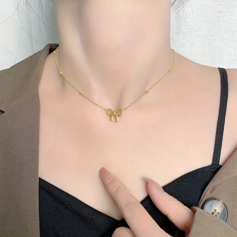 1pc elegant vintage style alloy bowknot pendant necklace fashionable chain for womens casual wear versatile jewelry accessory gift for daily use suitable for pendant necklace retro style details 1