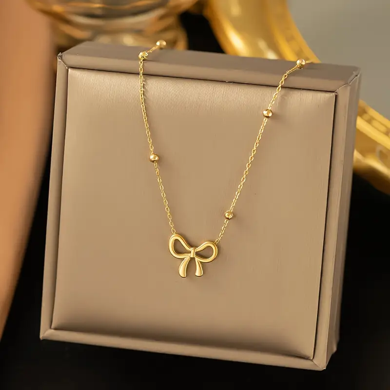 1pc elegant vintage style alloy bowknot pendant necklace fashionable chain for womens casual wear versatile jewelry accessory gift for daily use suitable for pendant necklace retro style details 2